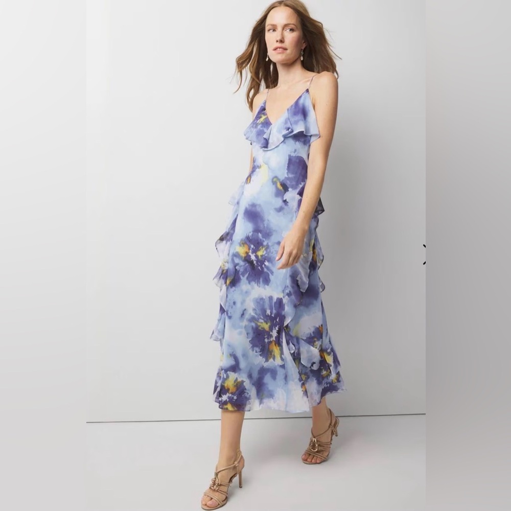 NWT WHBM Chiffon Ruffle Floral Ruffle Slip Dress Size Medium